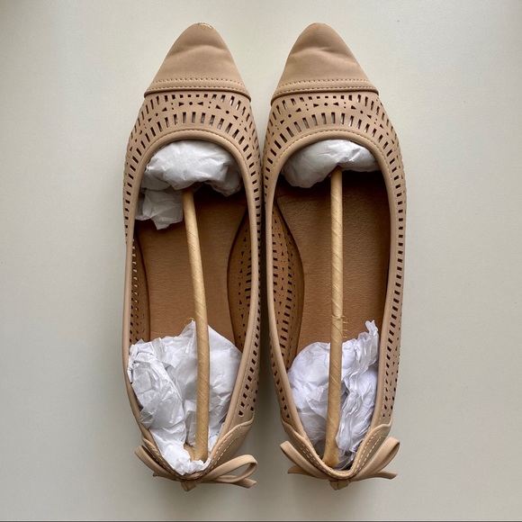Restricted Beige Perforated Pointed Flats - Picture 2 of 10